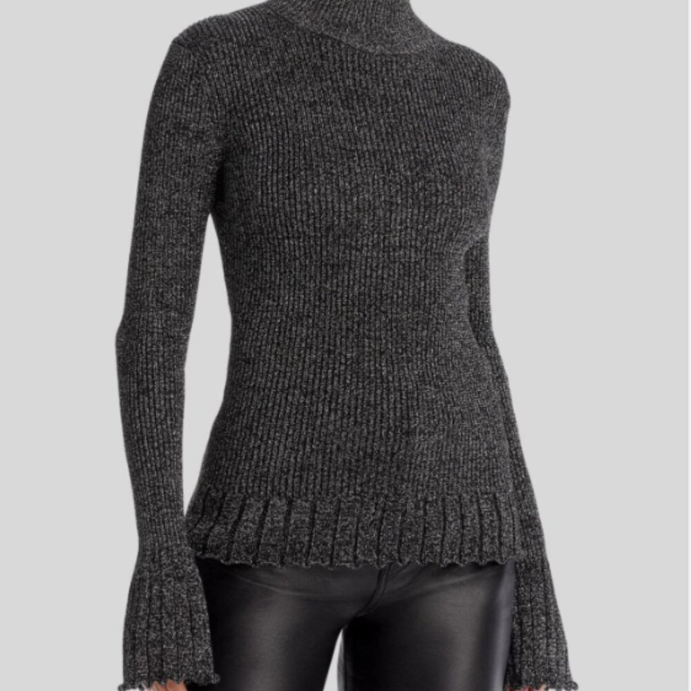 Proenza Schouler White Label Womens Black Avery Turtleneck in Marled Lure Size M